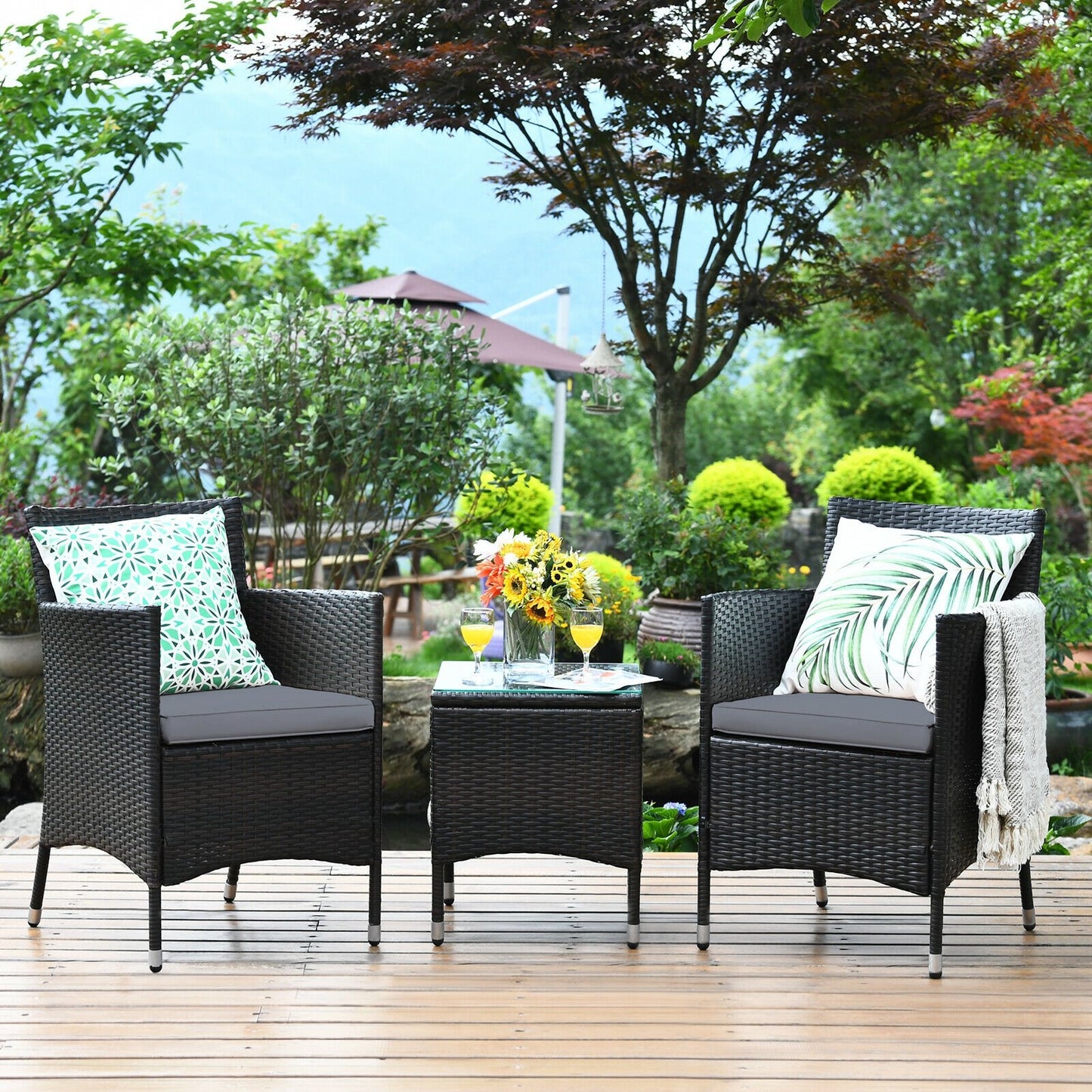 3 Pieces Patio Furniture Set Outdoor Wicker Rattan Set, Gray Patio Conversation Sets   at Gallery Canada