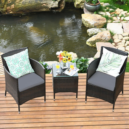 3 Pieces Patio Furniture Set Outdoor Wicker Rattan Set, Gray Patio Conversation Sets   at Gallery Canada