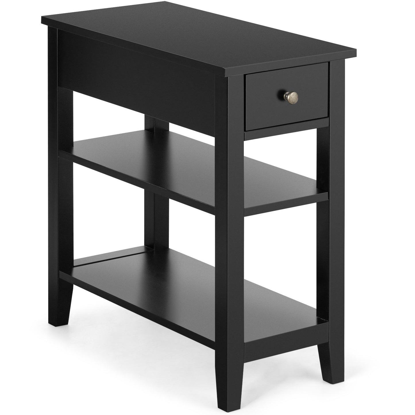 3-Tier Nightstand Bedside Table Sofa Side with Double Shelves Drawer, Black Nightstands   at Gallery Canada