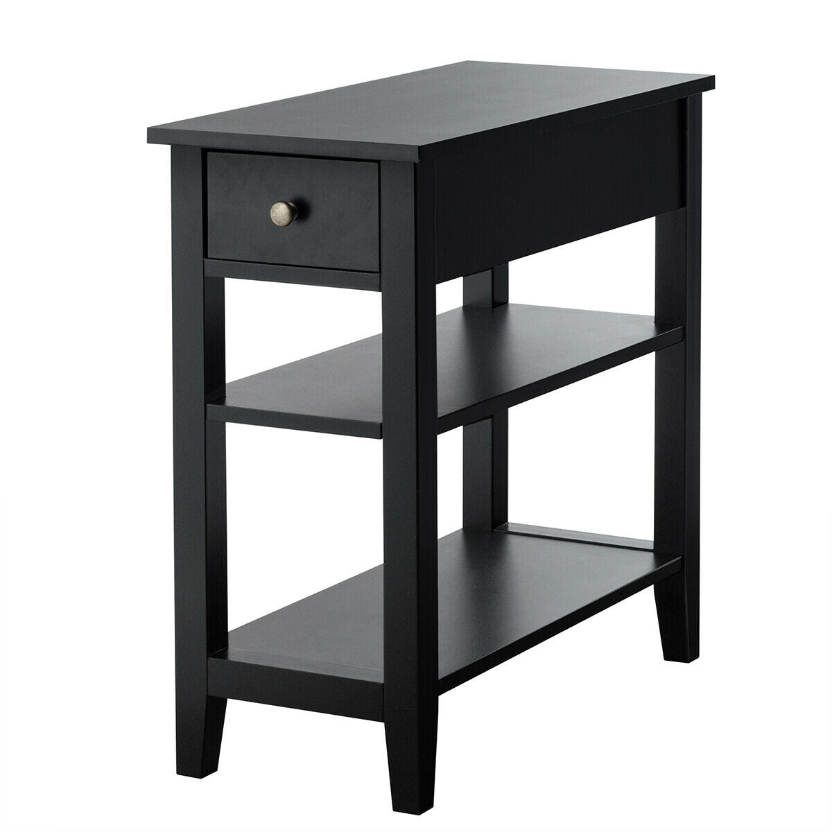 3-Tier Nightstand Bedside Table Sofa Side with Double Shelves Drawer, Black Nightstands Black  at Gallery Canada