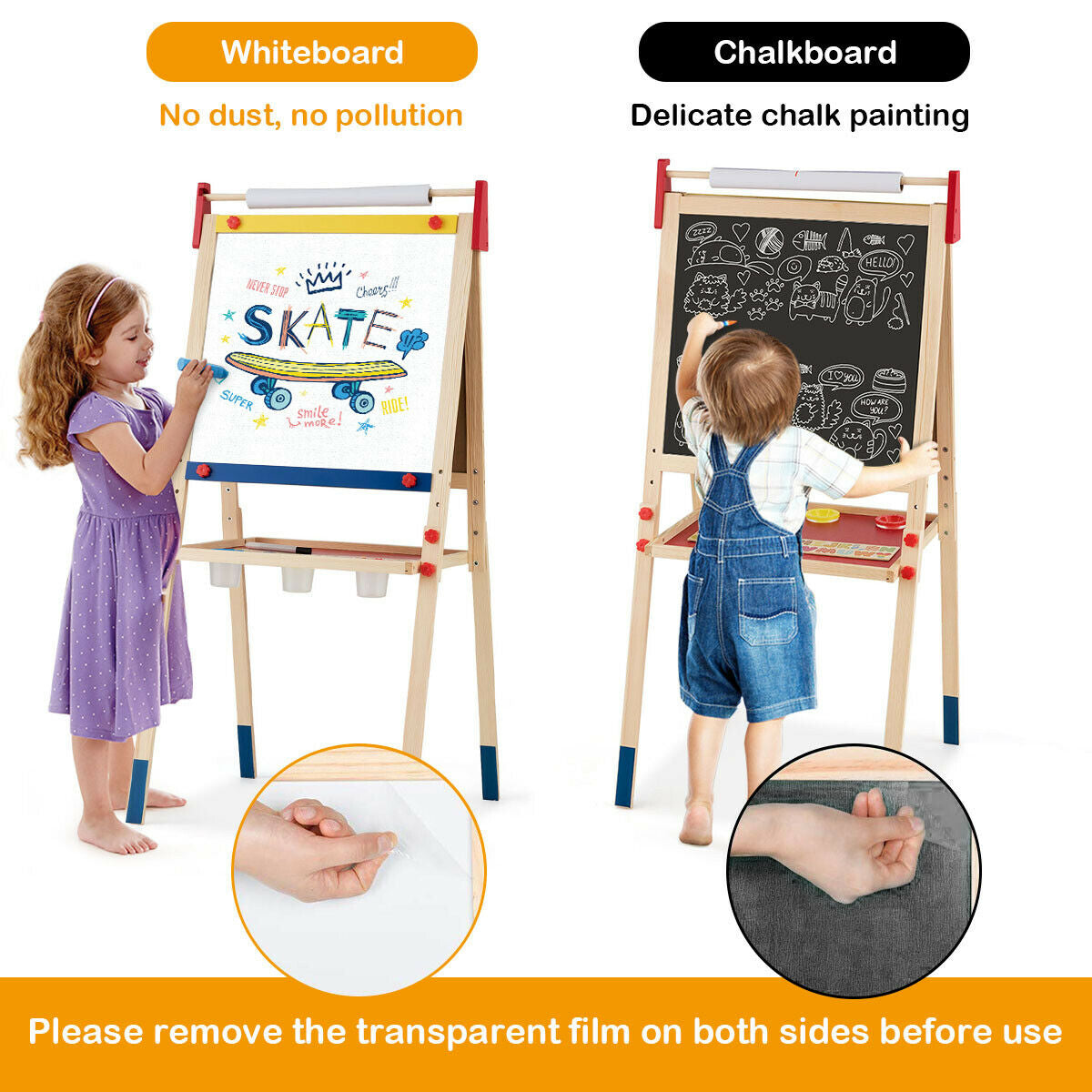 All-in-One Wooden Height Adjustable Kid's Art Easel with Magnetic Stickers and Paper, Multicolor Art Easels at Gallery Canada