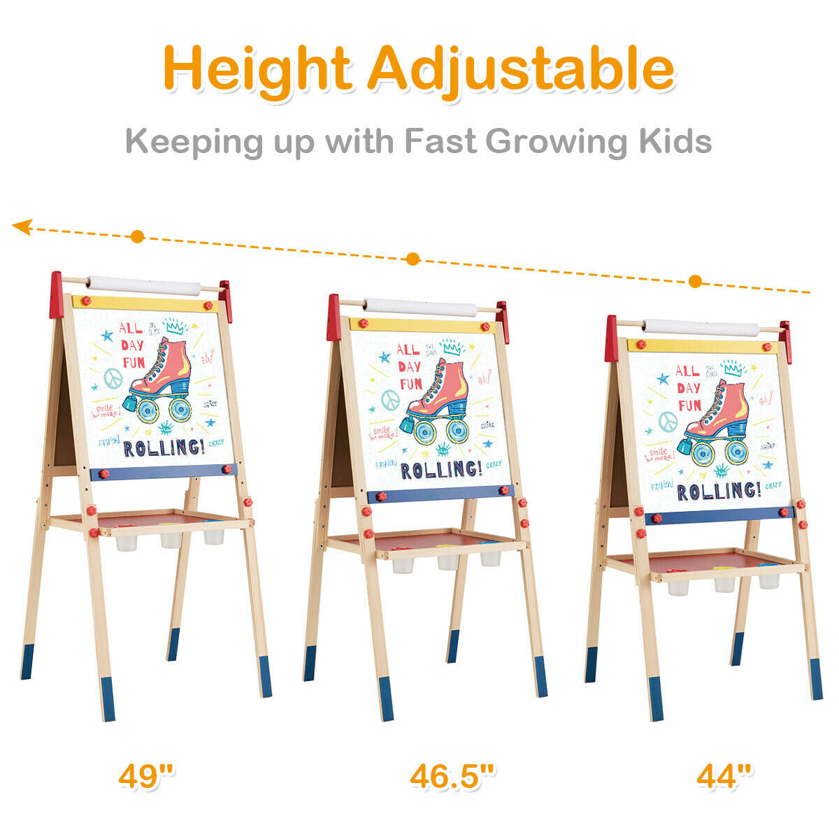 All-in-One Wooden Height Adjustable Kid's Art Easel with Magnetic Stickers and Paper, Multicolor Art Easels at Gallery Canada