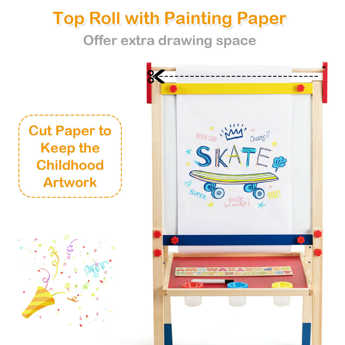 All-in-One Wooden Height Adjustable Kid's Art Easel with Magnetic Stickers and Paper, Multicolor Art Easels at Gallery Canada