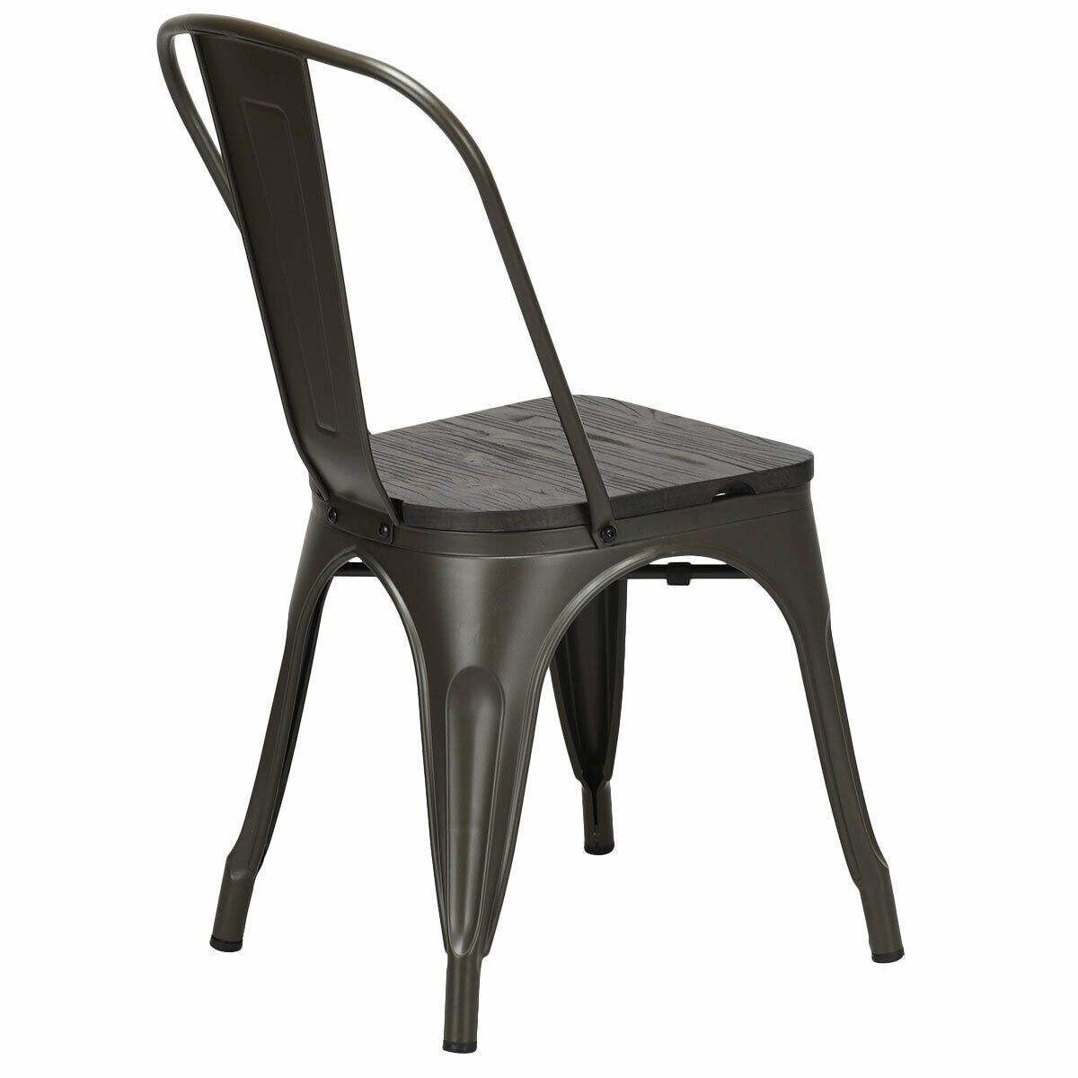 4 Pieces Tolix Style Metal Dining Side Chair Stackable Wood Seat, Dark Brown Dining Chairs   at Gallery Canada