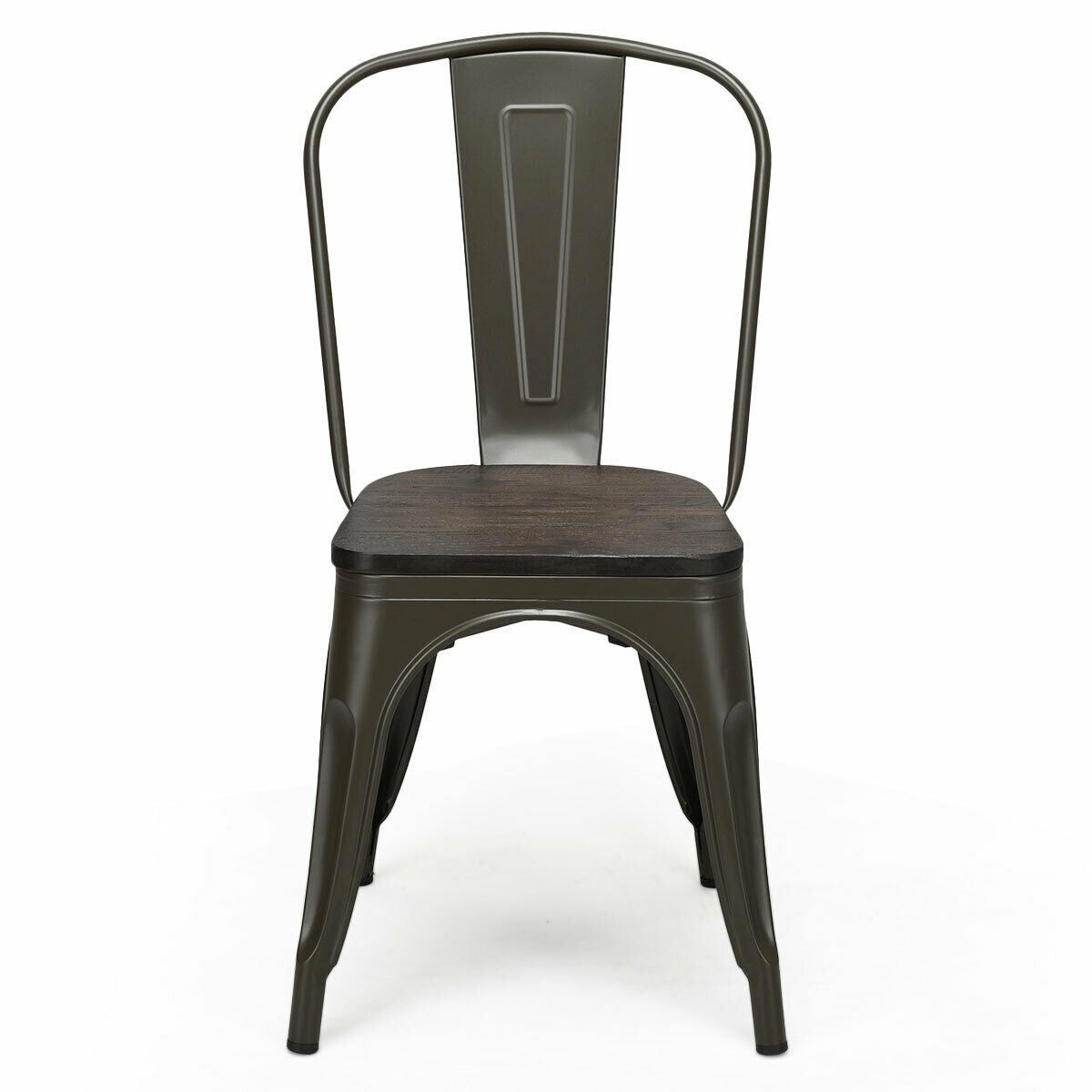 4 Pieces Tolix Style Metal Dining Side Chair Stackable Wood Seat, Dark Brown Dining Chairs   at Gallery Canada