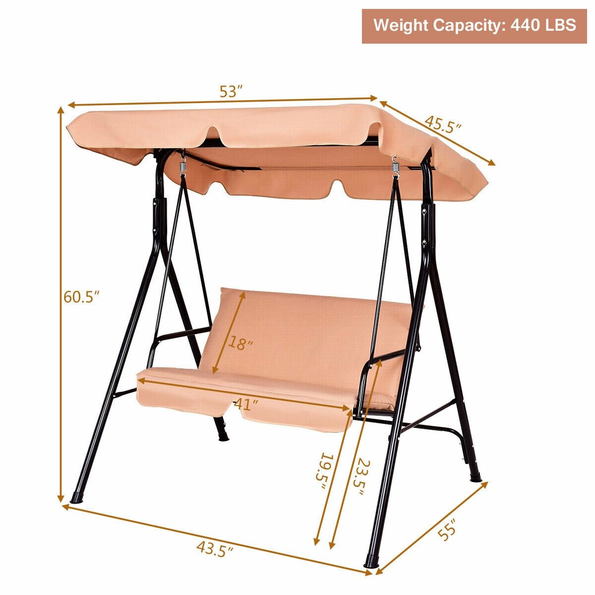 Loveseat Cushioned Patio Steel Frame Swing Glider , Beige Porch Swings   at Gallery Canada