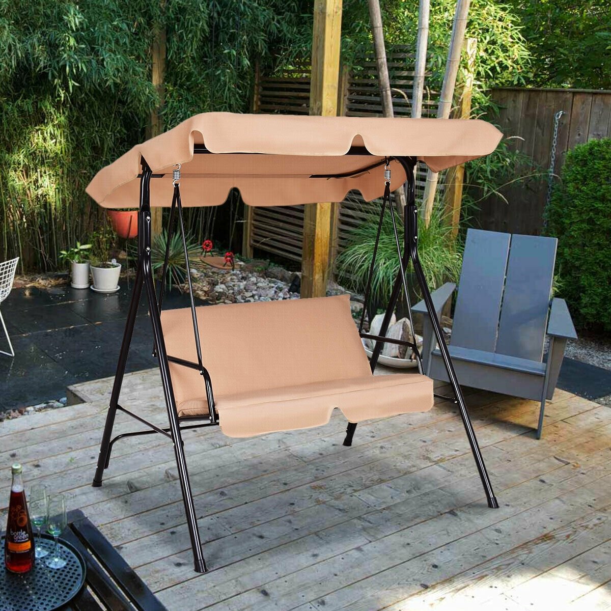 Loveseat Cushioned Patio Steel Frame Swing Glider , Beige Porch Swings   at Gallery Canada