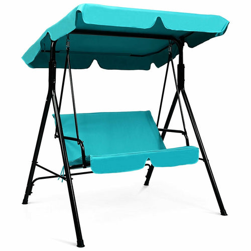 Loveseat Cushioned Patio Steel Frame Swing Glider , Blue