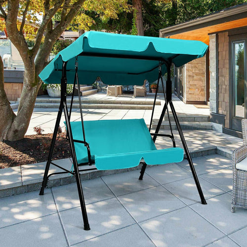 Loveseat Cushioned Patio Steel Frame Swing Glider , Blue