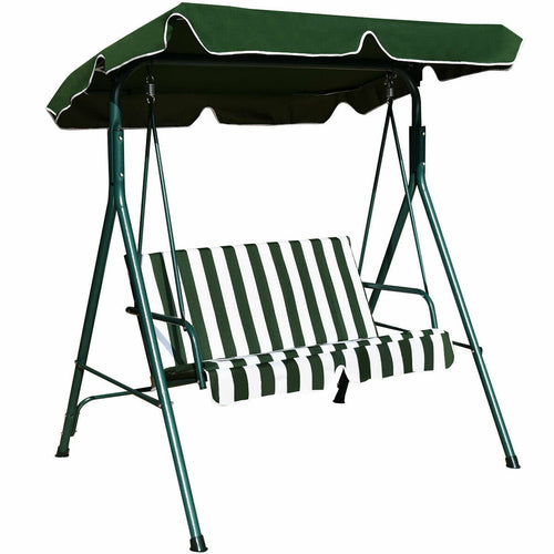 Loveseat Cushioned Patio Steel Frame Swing Glider , Green