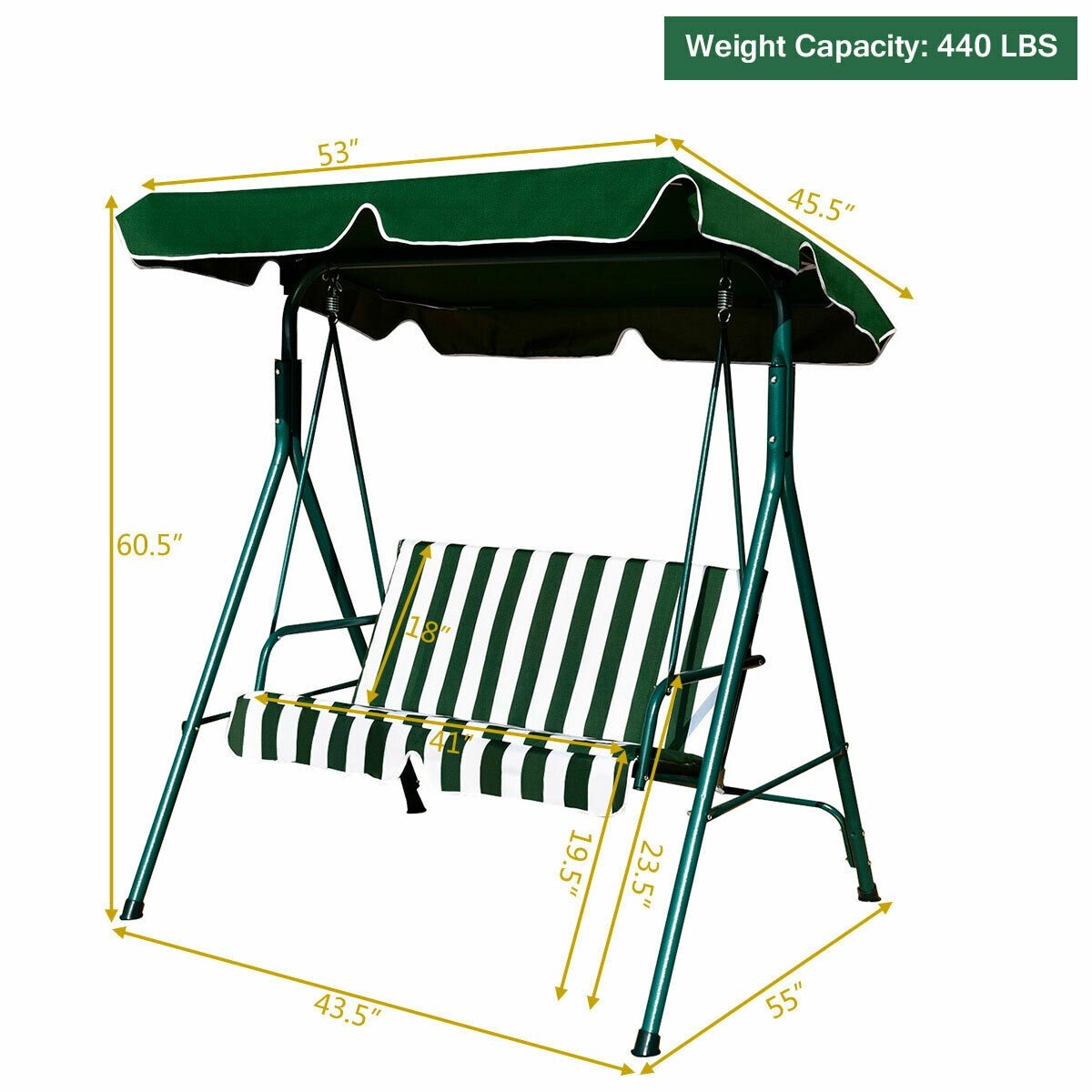 Loveseat Cushioned Patio Steel Frame Swing Glider , Green Porch Swings   at Gallery Canada