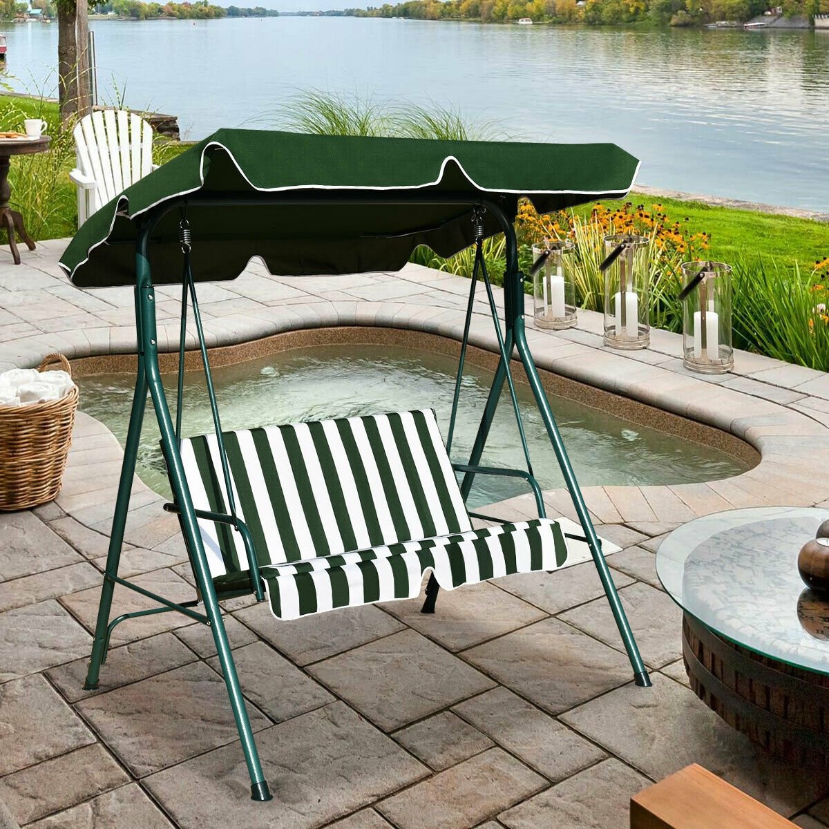 Loveseat Cushioned Patio Steel Frame Swing Glider , Green Porch Swings   at Gallery Canada