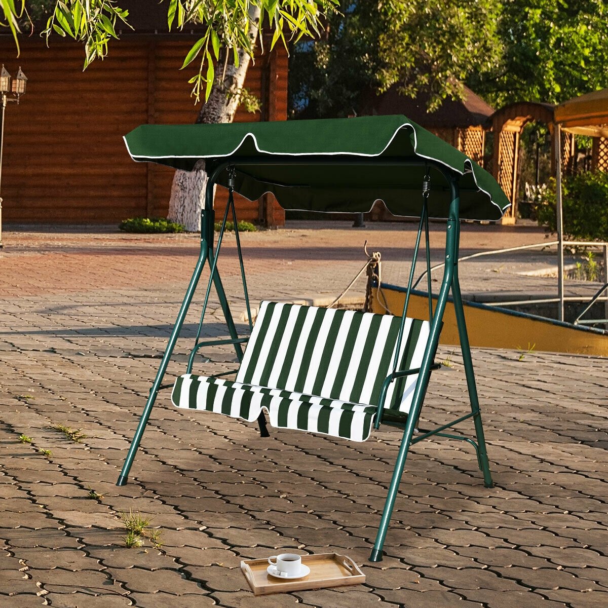 Loveseat Cushioned Patio Steel Frame Swing Glider , Green Porch Swings   at Gallery Canada