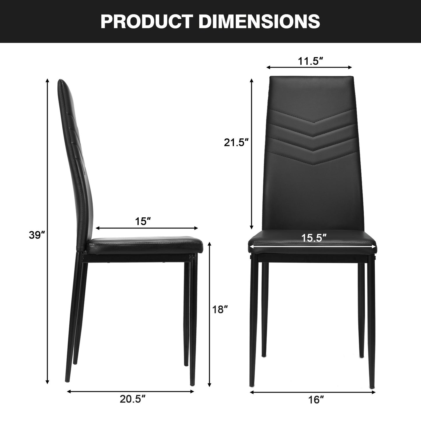 Set of 4 High Back Dining Chairs with PVC Leather and Non-Slip Feet Pads, Black Dining Chairs   at Gallery Canada