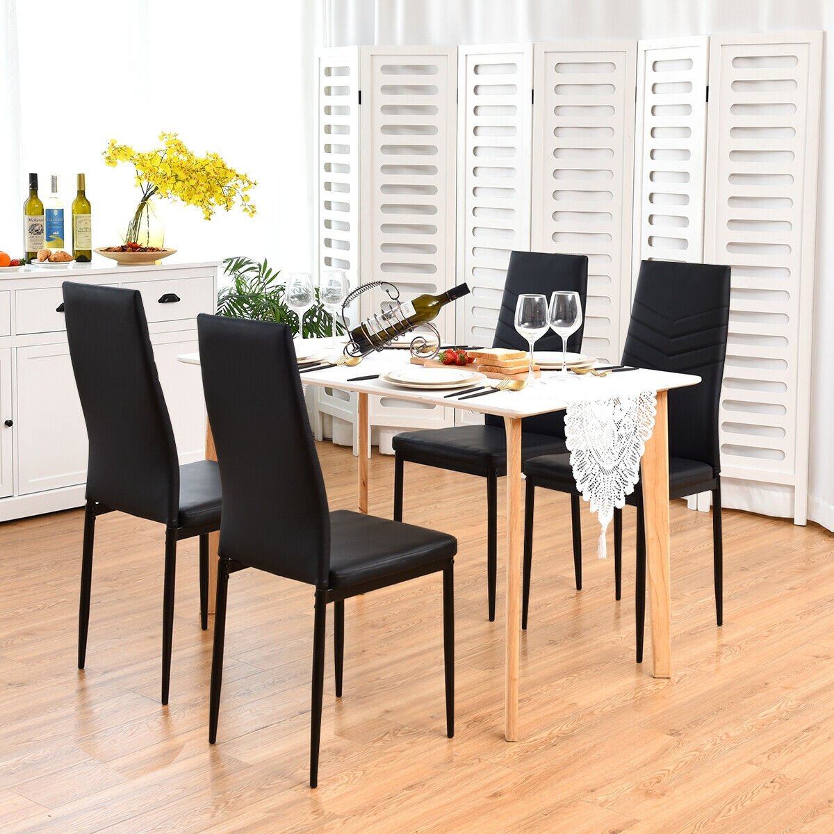 Set of 4 High Back Dining Chairs with PVC Leather and Non-Slip Feet Pads, Black Dining Chairs   at Gallery Canada