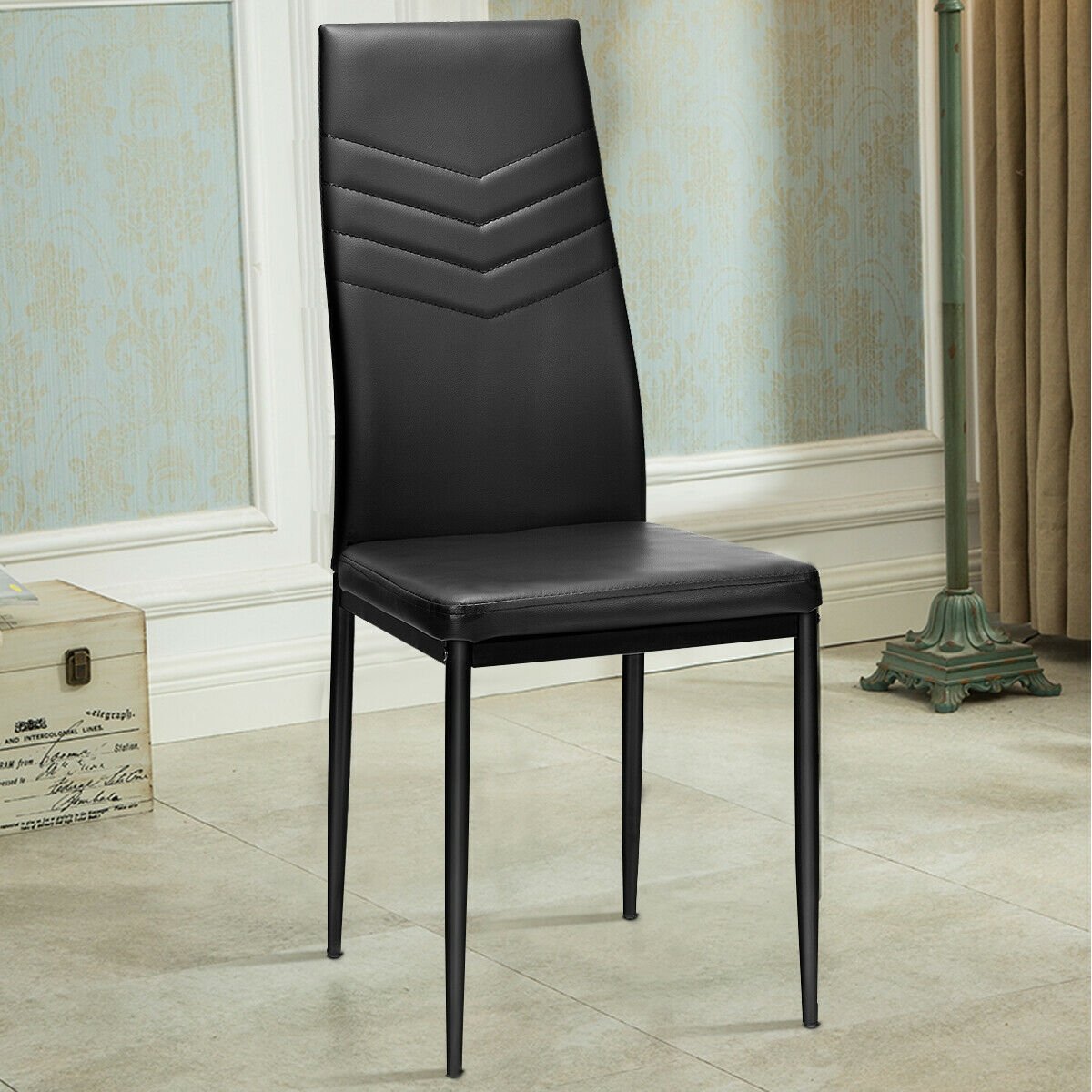 Set of 4 High Back Dining Chairs with PVC Leather and Non-Slip Feet Pads, Black Dining Chairs   at Gallery Canada