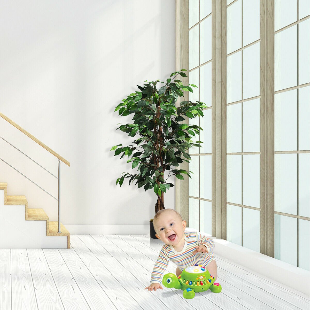 4 Feet Outdoor Trunks Artificial Ficus Silk Tree, Green Faux Plants   at Gallery Canada