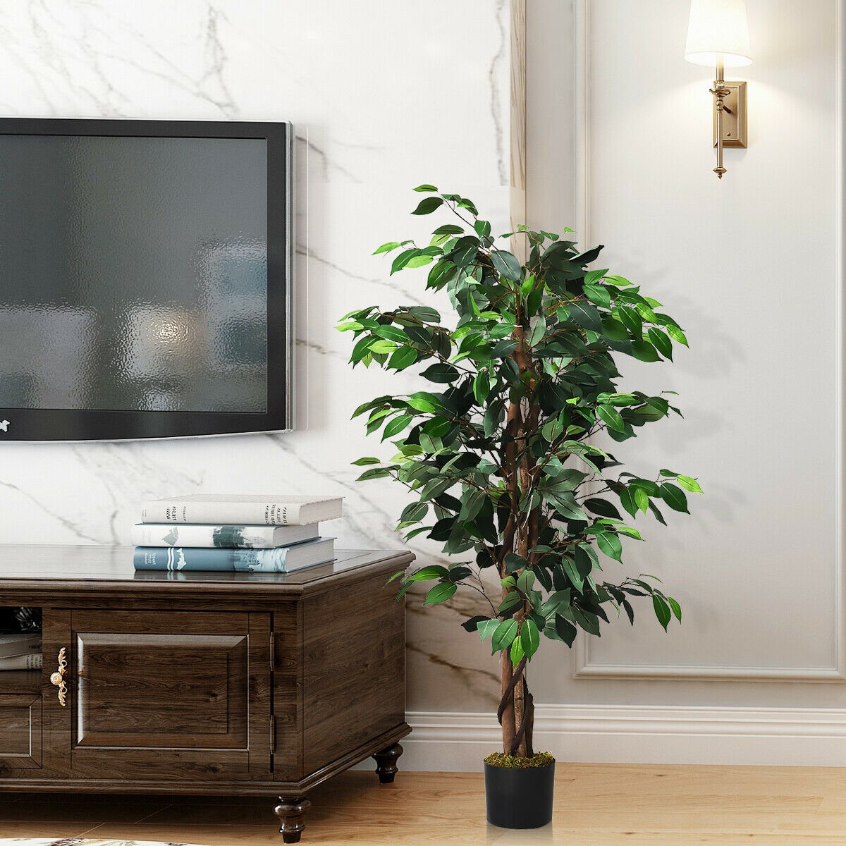 4 Feet Outdoor Trunks Artificial Ficus Silk Tree, Green Faux Plants   at Gallery Canada