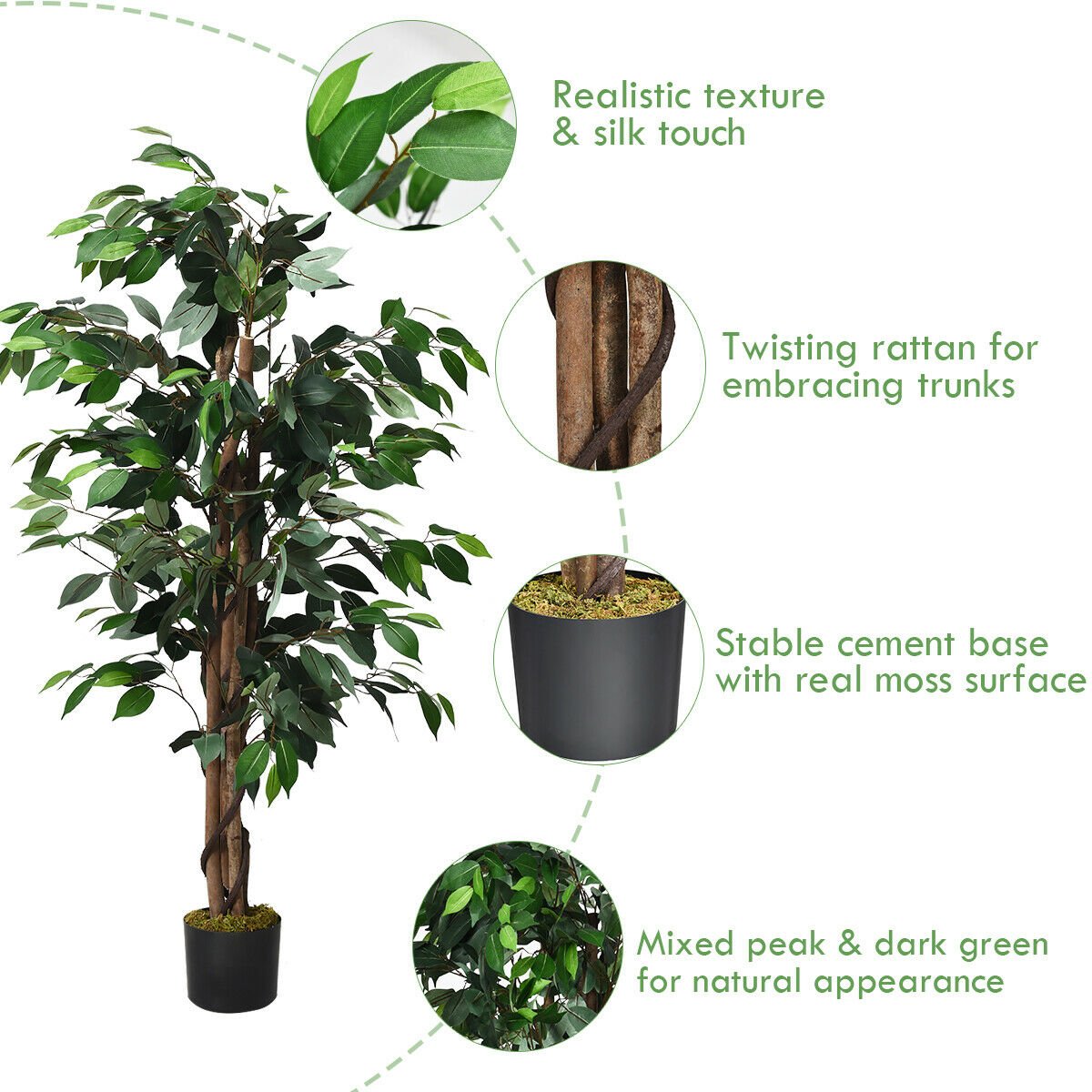 4 Feet Outdoor Trunks Artificial Ficus Silk Tree, Green Faux Plants   at Gallery Canada