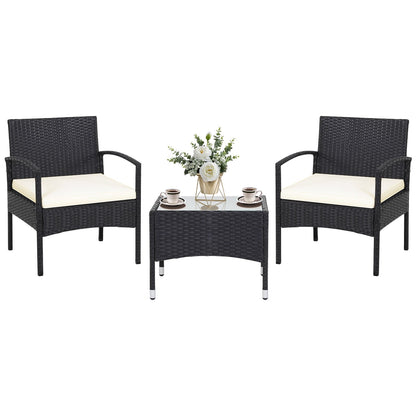 3 Pieces Patio Wicker Rattan Furniture Set with Cushion for Lawn Backyard, White Patio Conversation Sets   at Gallery Canada