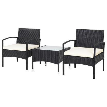 3 Pieces Patio Wicker Rattan Furniture Set with Cushion for Lawn Backyard, White Patio Conversation Sets   at Gallery Canada