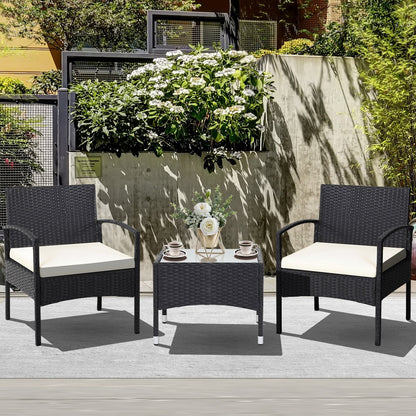 3 Pieces Patio Wicker Rattan Furniture Set with Cushion for Lawn Backyard, White Patio Conversation Sets   at Gallery Canada