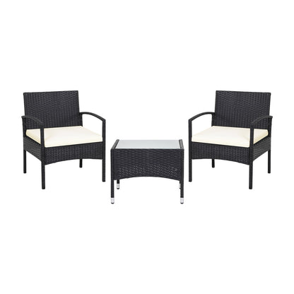 3 Pieces Patio Wicker Rattan Furniture Set with Cushion for Lawn Backyard, White Patio Conversation Sets   at Gallery Canada