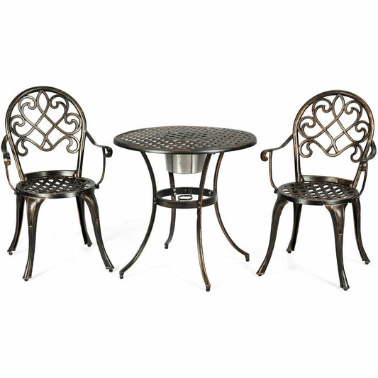 3 Pieces Outdoor Set Patio Bistro with Attached Removable Ice Bucket, Bronze Patio Conversation Sets   at Gallery Canada