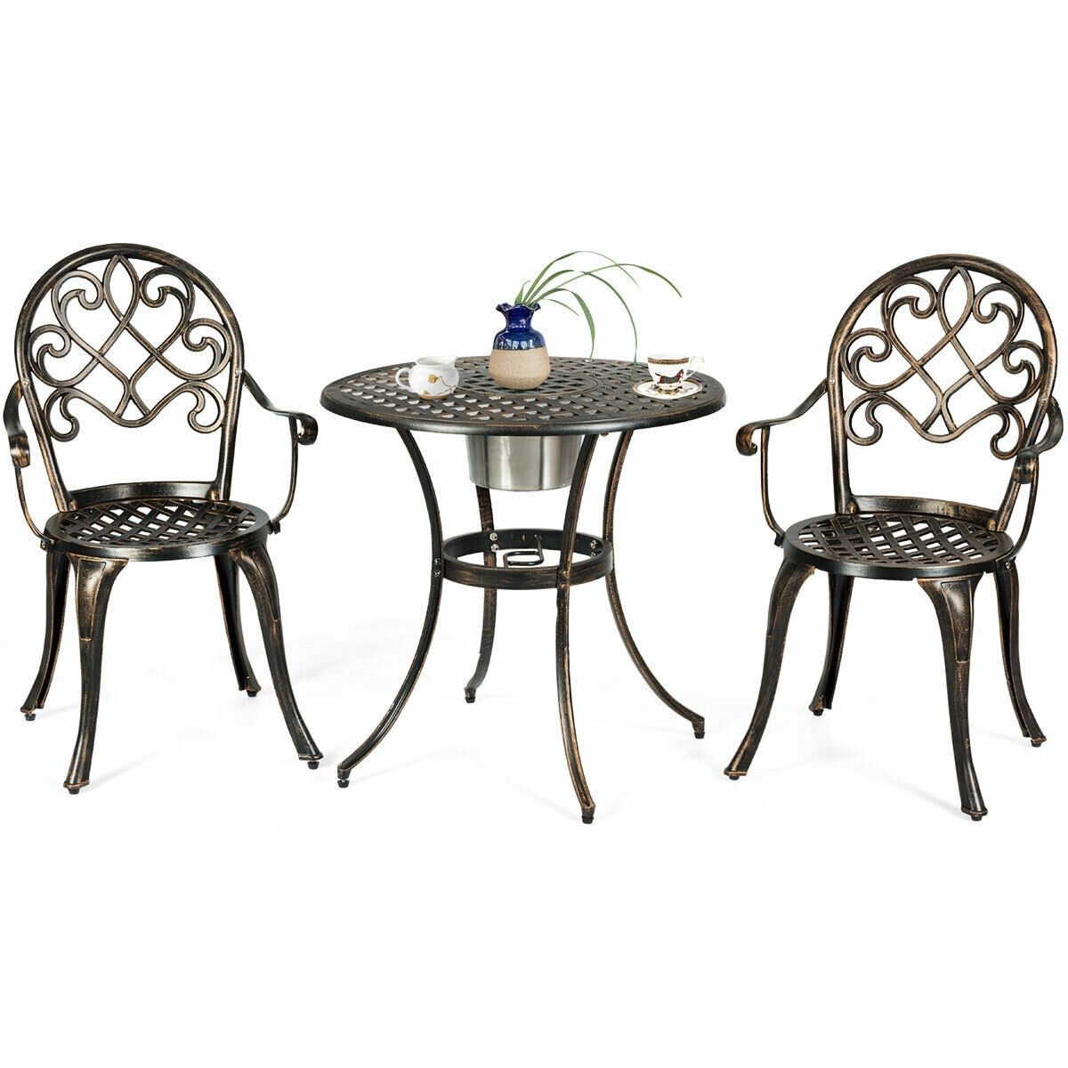 3 Pieces Outdoor Set Patio Bistro with Attached Removable Ice Bucket, Bronze Patio Conversation Sets   at Gallery Canada