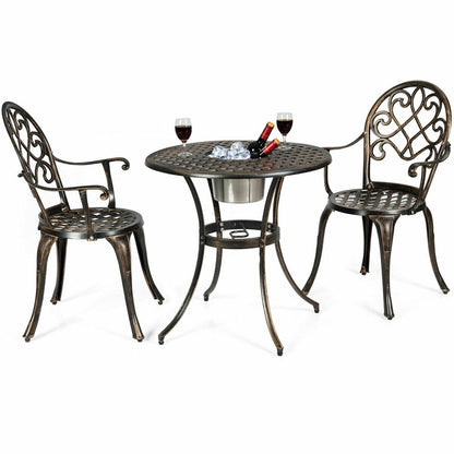 3 Pieces Outdoor Set Patio Bistro with Attached Removable Ice Bucket, Bronze Patio Conversation Sets   at Gallery Canada