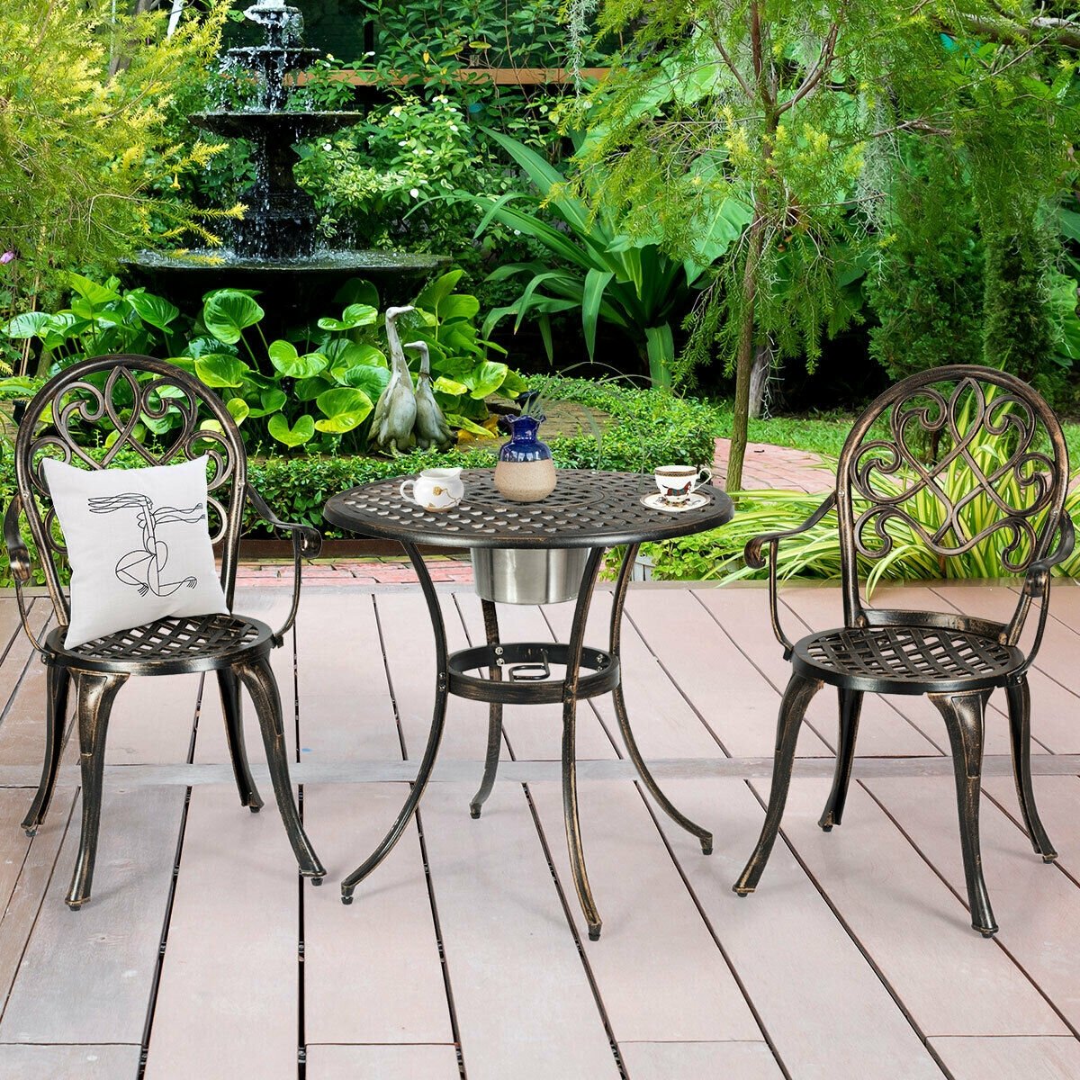 3 Pieces Outdoor Set Patio Bistro with Attached Removable Ice Bucket, Bronze Patio Conversation Sets   at Gallery Canada