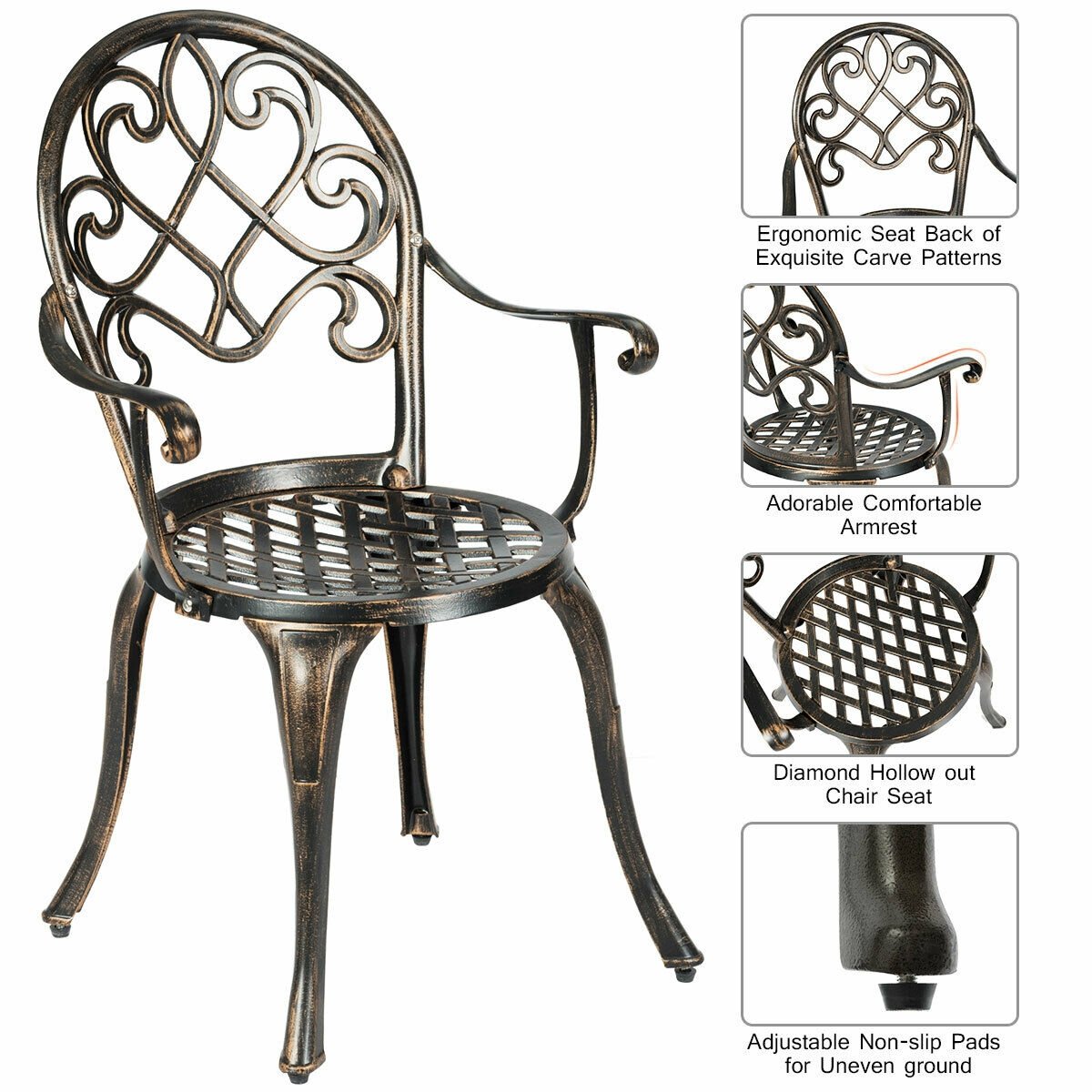 3 Pieces Outdoor Set Patio Bistro with Attached Removable Ice Bucket, Bronze Patio Conversation Sets   at Gallery Canada