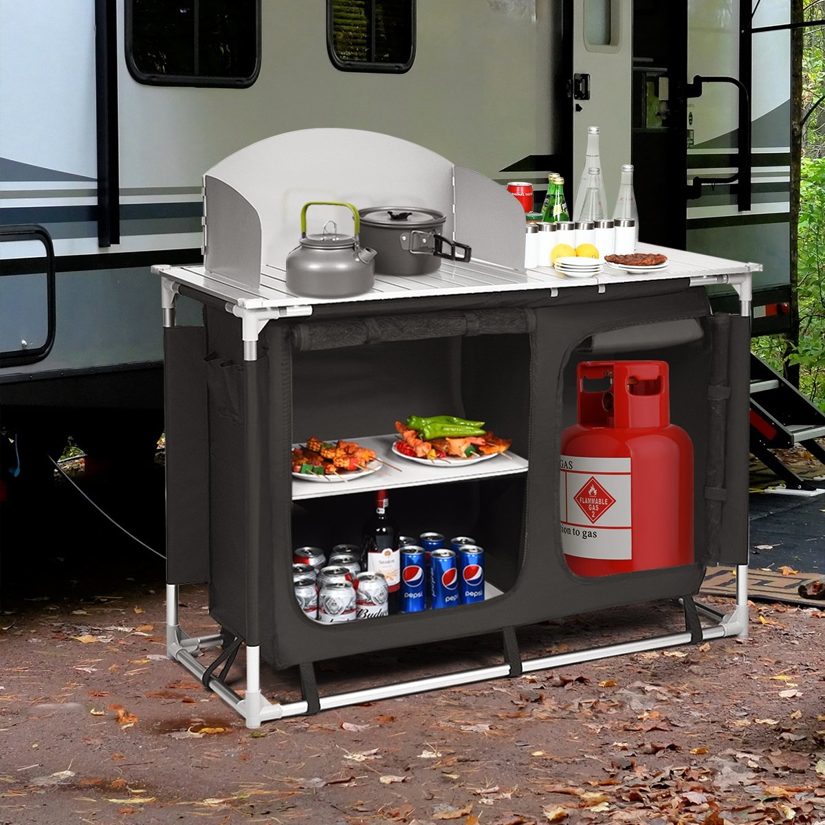 Portable Camp Kitchen and Sink Table, Black - Gallery Canada