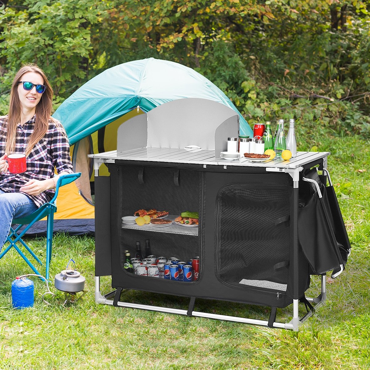 Portable Camp Kitchen and Sink Table, Black - Gallery Canada