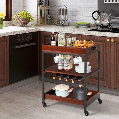 3 Tiers Kitchen Island Serving Bar Cart with Glasses Holder and Wine Bottle Rack, Brown Baker's Racks   at Gallery Canada