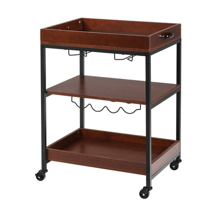 3 Tiers Kitchen Island Serving Bar Cart with Glasses Holder and Wine Bottle Rack, Brown Baker's Racks   at Gallery Canada