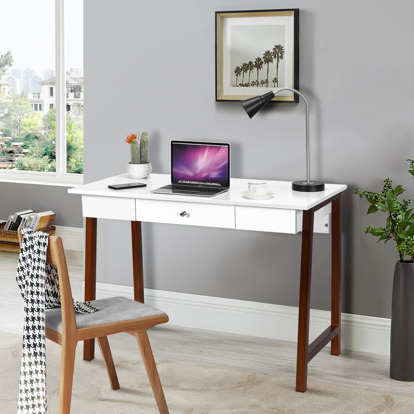 Computer Desk Laptop PC Writing Table Makeup Vanity Table, Walnut Writing Desks   at Gallery Canada