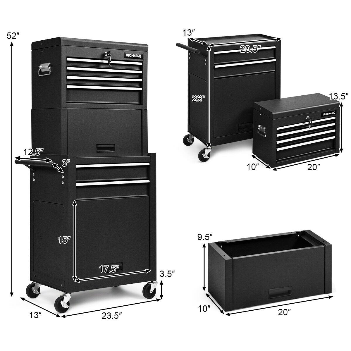 6-Drawer Tool Chest with Heightening Cabinet, Black - Gallery Canada
