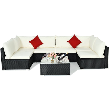 7-Piece Outdoor Sectional Wicker Patio Sofa Set with Tempered Glass Top, Beige Outdoor Sectionals   at Gallery Canada