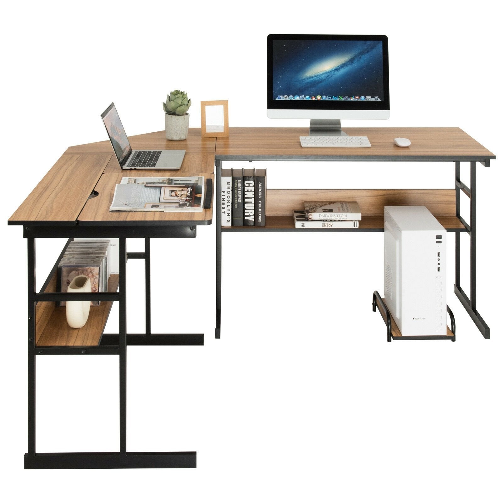 L-Shaped Computer Desk with Tiltable Tabletop, Walnut L-Shaped Desks   at Gallery Canada