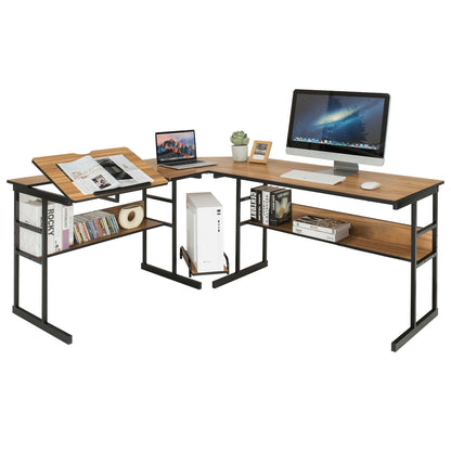 L-Shaped Computer Desk with Tiltable Tabletop, Walnut L-Shaped Desks   at Gallery Canada