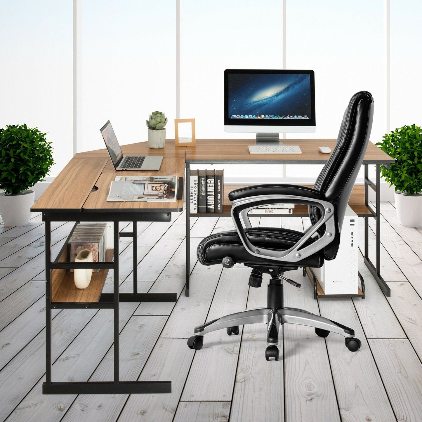 L-Shaped Computer Desk with Tiltable Tabletop, Walnut L-Shaped Desks   at Gallery Canada