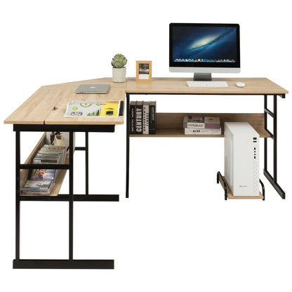 L-Shaped Computer Desk with Tiltable Tabletop, Natural L-Shaped Desks   at Gallery Canada