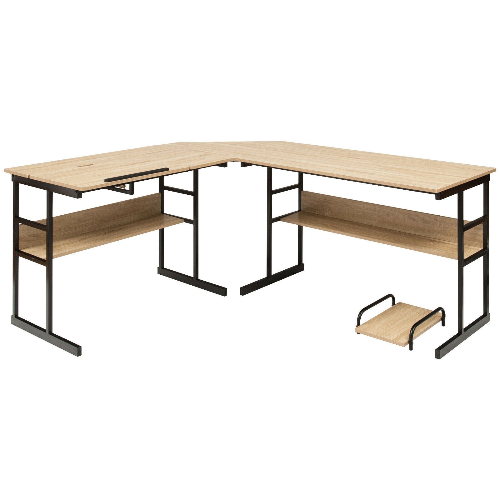 L-Shaped Computer Desk with Tiltable Tabletop, Natural L-Shaped Desks   at Gallery Canada