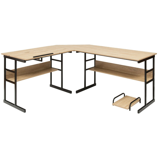 L-Shaped Computer Desk with Tiltable Tabletop, Natural - Gallery Canada