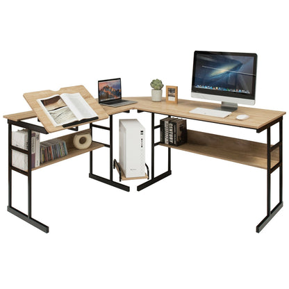 L-Shaped Computer Desk with Tiltable Tabletop, Natural L-Shaped Desks   at Gallery Canada