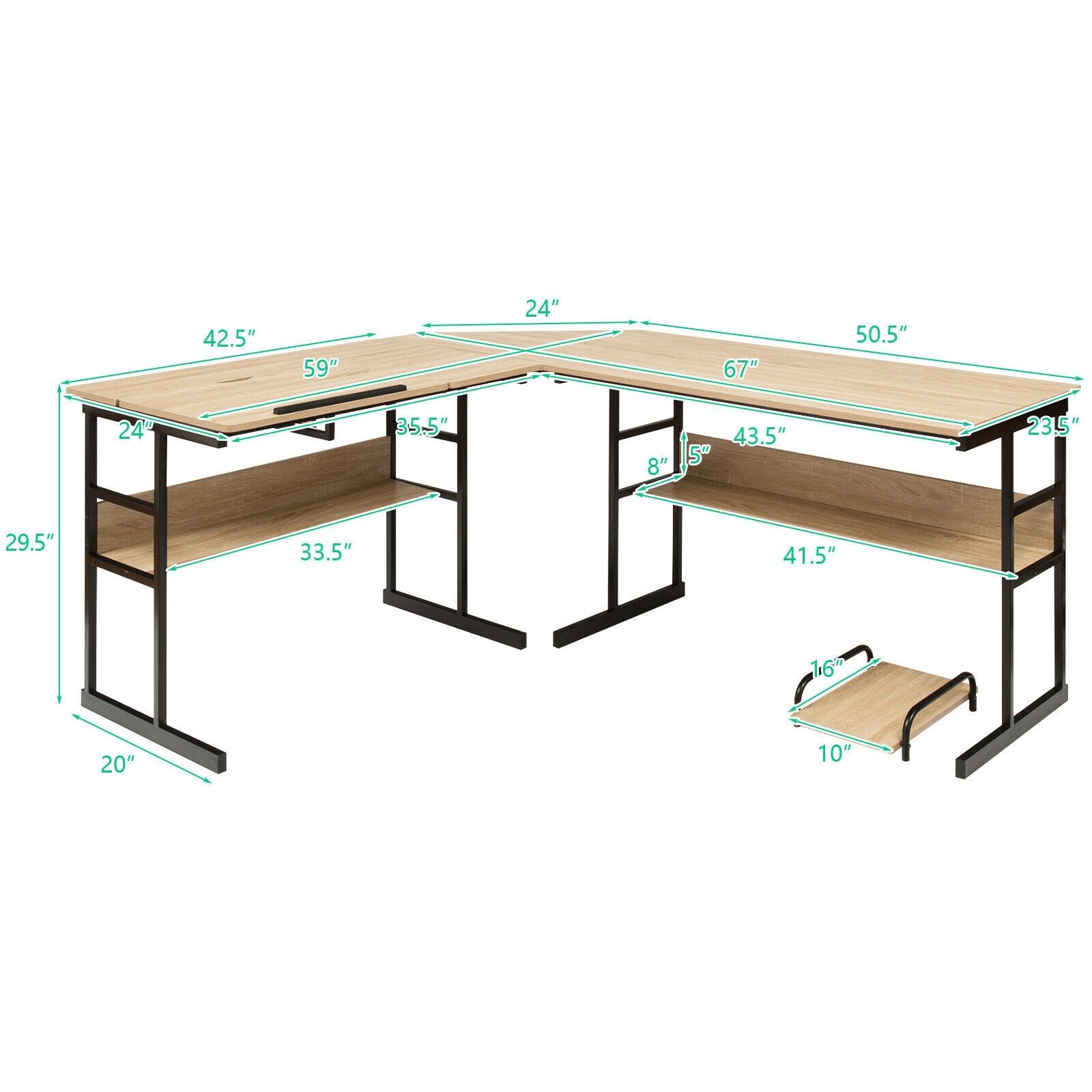 L-Shaped Computer Desk with Tiltable Tabletop, Natural L-Shaped Desks   at Gallery Canada