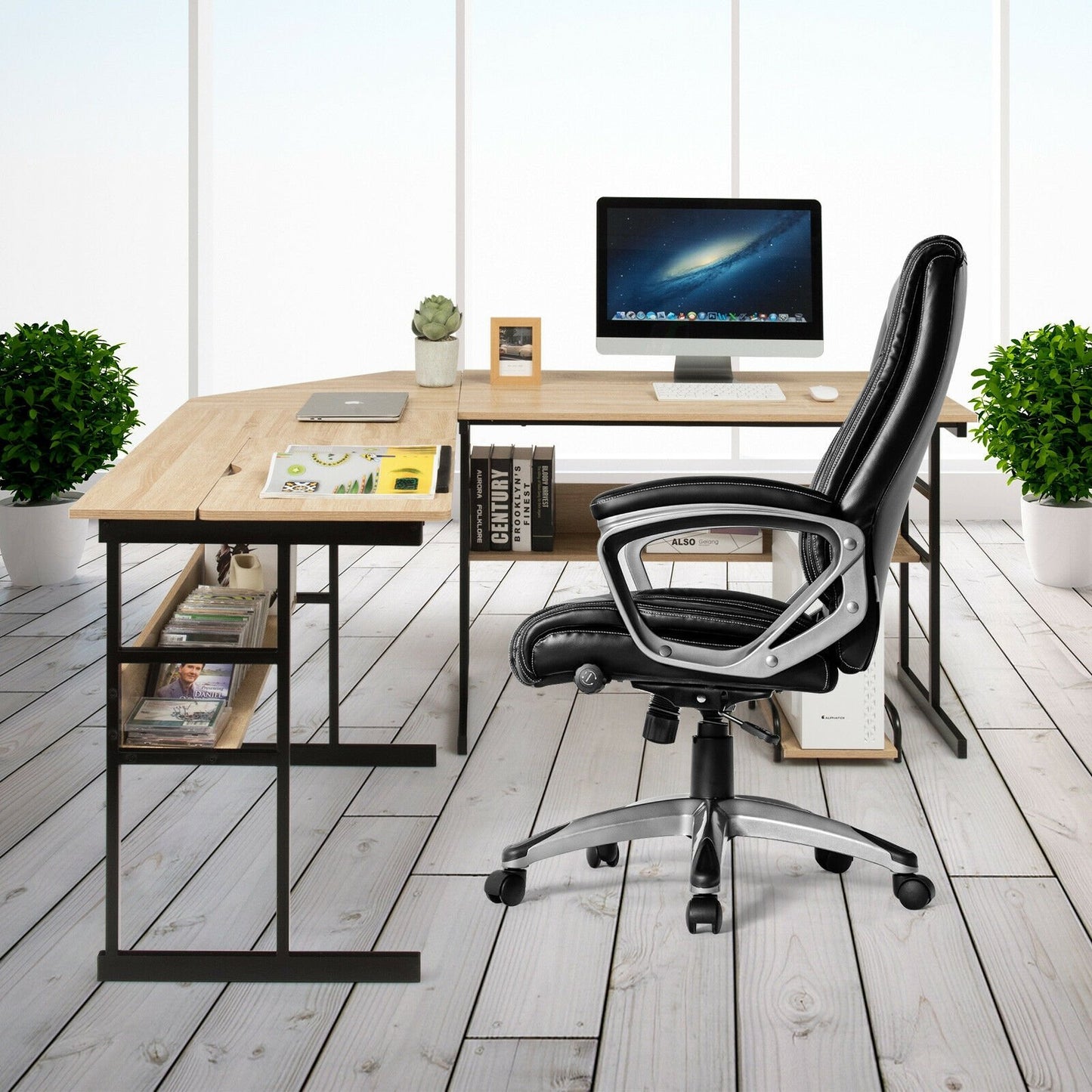 L-Shaped Computer Desk with Tiltable Tabletop, Natural L-Shaped Desks   at Gallery Canada