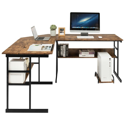 L-Shaped Computer Desk with Tiltable Tabletop, Rustic Brown L-Shaped Desks   at Gallery Canada