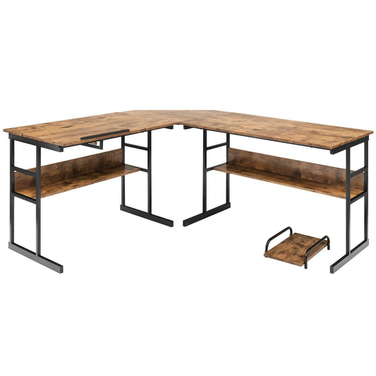 L-Shaped Computer Desk with Tiltable Tabletop, Rustic Brown L-Shaped Desks   at Gallery Canada